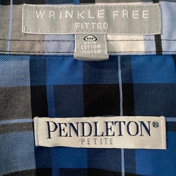 Pendleton button up plaid shirt with bell sleeves. Blue/black plaid. Sz 10P - Picture 4 of 7